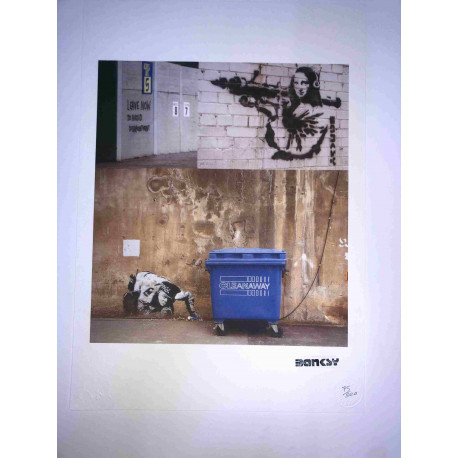Zestaw offsetowy litografii Banksy'ego o wymiarach 50x35 cm z podpisem, wydanie POW